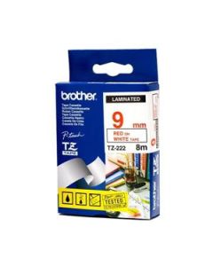 Brother TZe-222 – červený tisk na bílém podkladu, 9 mm