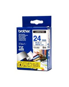 Brother TZe-253 – modrý tisk na bílém podkladu, 24 mm