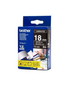 Brother TZe-345 – bílý tisk na černém podkladu, 18 mm