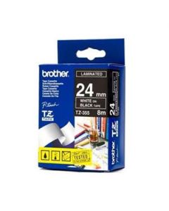 Brother TZe-355 – bílý tisk na černém podkladu, 24 mm