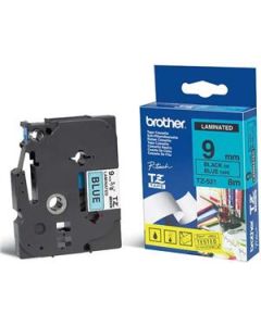 Brother TZe-521 – černý tisk na modrém podkladu, 9 mm