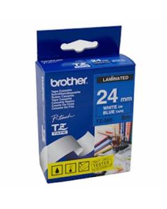 Brother TZe-555 – bílý tisk na modrém podkladu, 24 mm