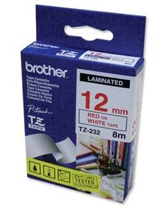 Brother TZe-232 – červený tisk na bílém podkladu, 12 mm